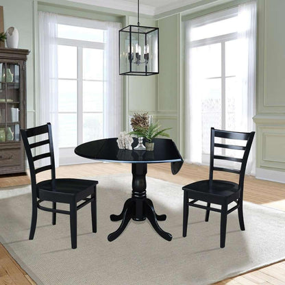 International Concepts (Set of 3 Pcs) - 42in Dual Drop Leaf Table with 2 RTA Chairs in Black Finish - K46-42DP-C617P veiw 3