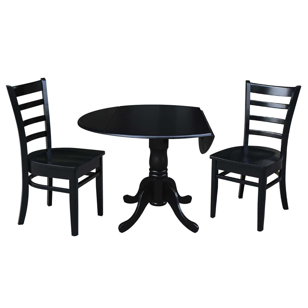 International Concepts (Set of 3 Pcs) - 42in Dual Drop Leaf Table with 2 RTA Chairs in Black Finish - K46-42DP-C617P veiw 4