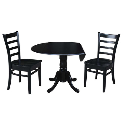 International Concepts (Set of 3 Pcs) - 42in Dual Drop Leaf Table with 2 RTA Chairs in Black Finish - K46-42DP-C617P veiw 4