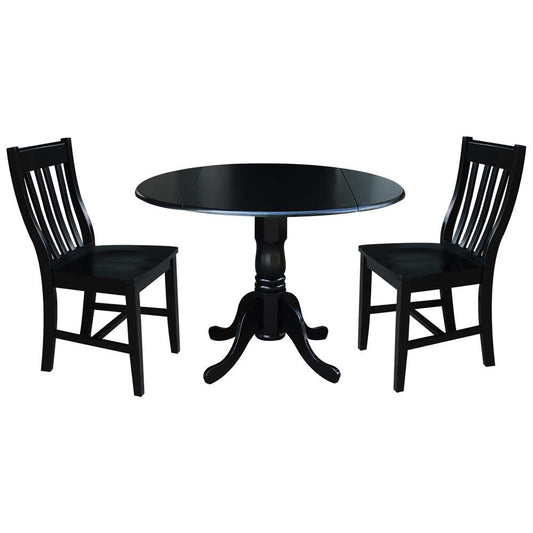 International Concepts (Set of 3 Pcs) - 42in Dual Drop Leaf Table with 2 RTA Chairs in Black Finish - K46-42DP-C61P veiw 1