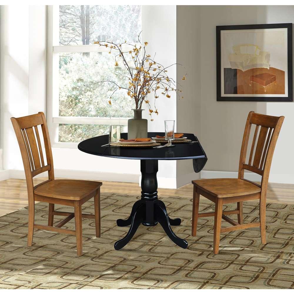 International Concepts (Set of 3 Pcs) - 42in Dual Drop Leaf Table with 2 RTA Chairs in Black Finish - K46-42DP-C59-10P veiw 3