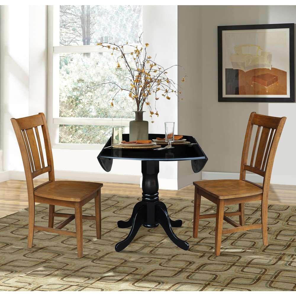 International Concepts (Set of 3 Pcs) - 42in Dual Drop Leaf Table with 2 RTA Chairs in Black Finish - K46-42DP-C59-10P veiw 5