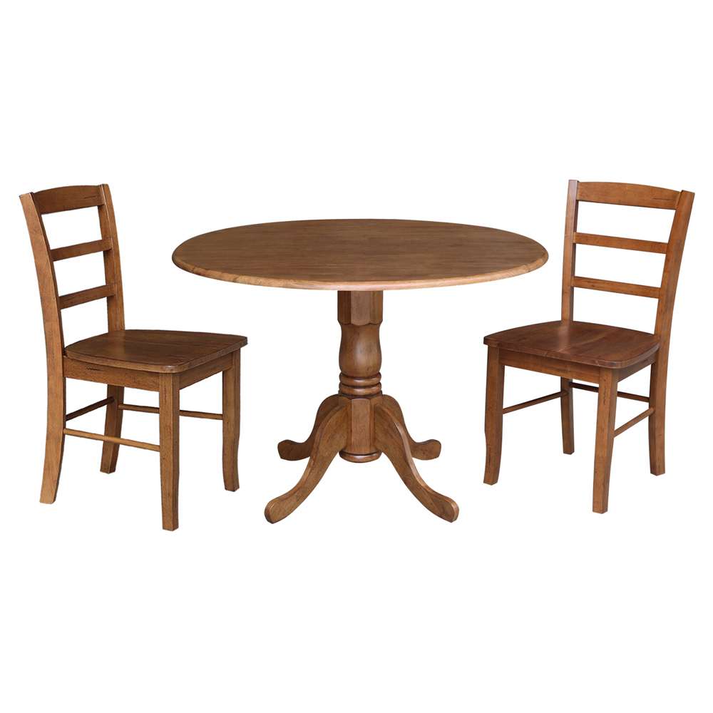 International Concepts (Set of 3 Pcs) - 42in Dual Drop Leaf Table with 2 RTA Chairs in Distressed Oak Finish - K42-42DP-C2-2 veiw 1
