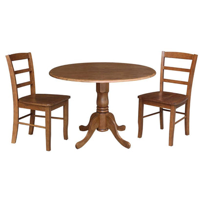 International Concepts (Set of 3 Pcs) - 42in Dual Drop Leaf Table with 2 RTA Chairs in Distressed Oak Finish - K42-42DP-C2-2 veiw 1