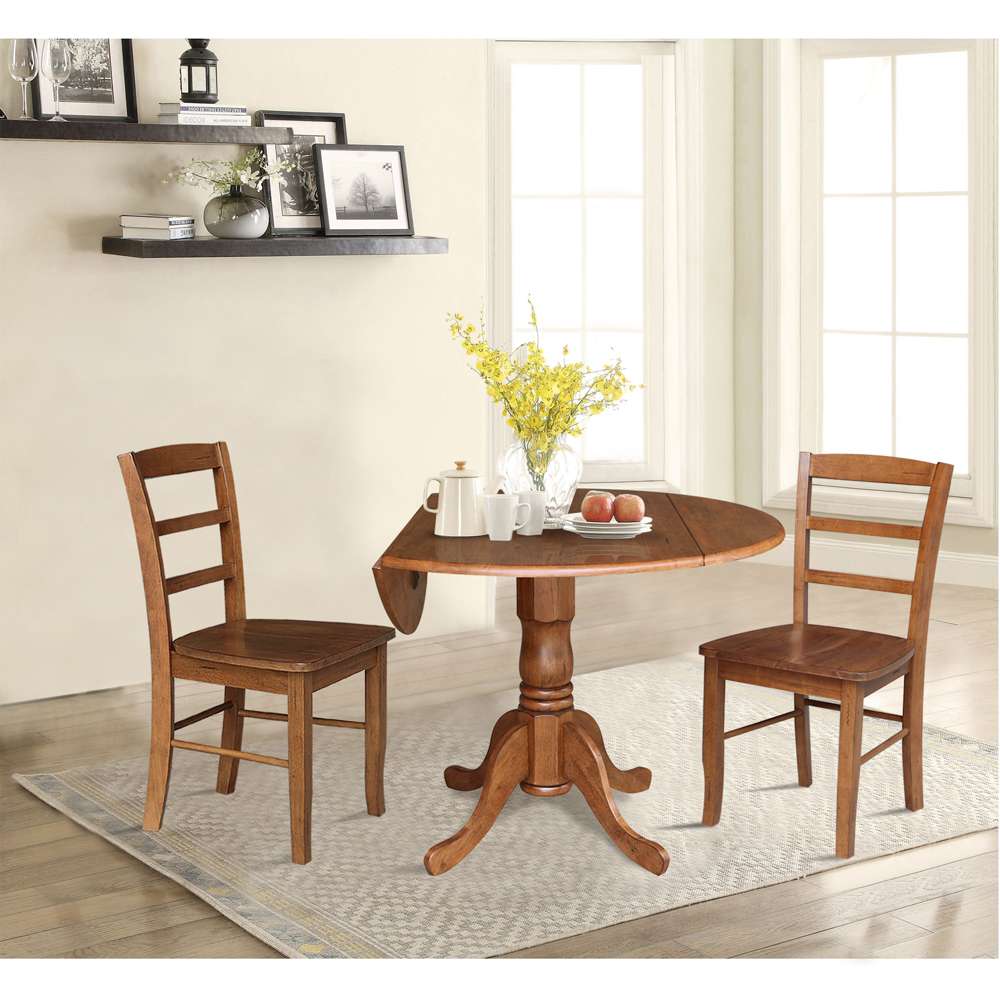 International Concepts (Set of 3 Pcs) - 42in Dual Drop Leaf Table with 2 RTA Chairs in Distressed Oak Finish - K42-42DP-C2-2 veiw 3