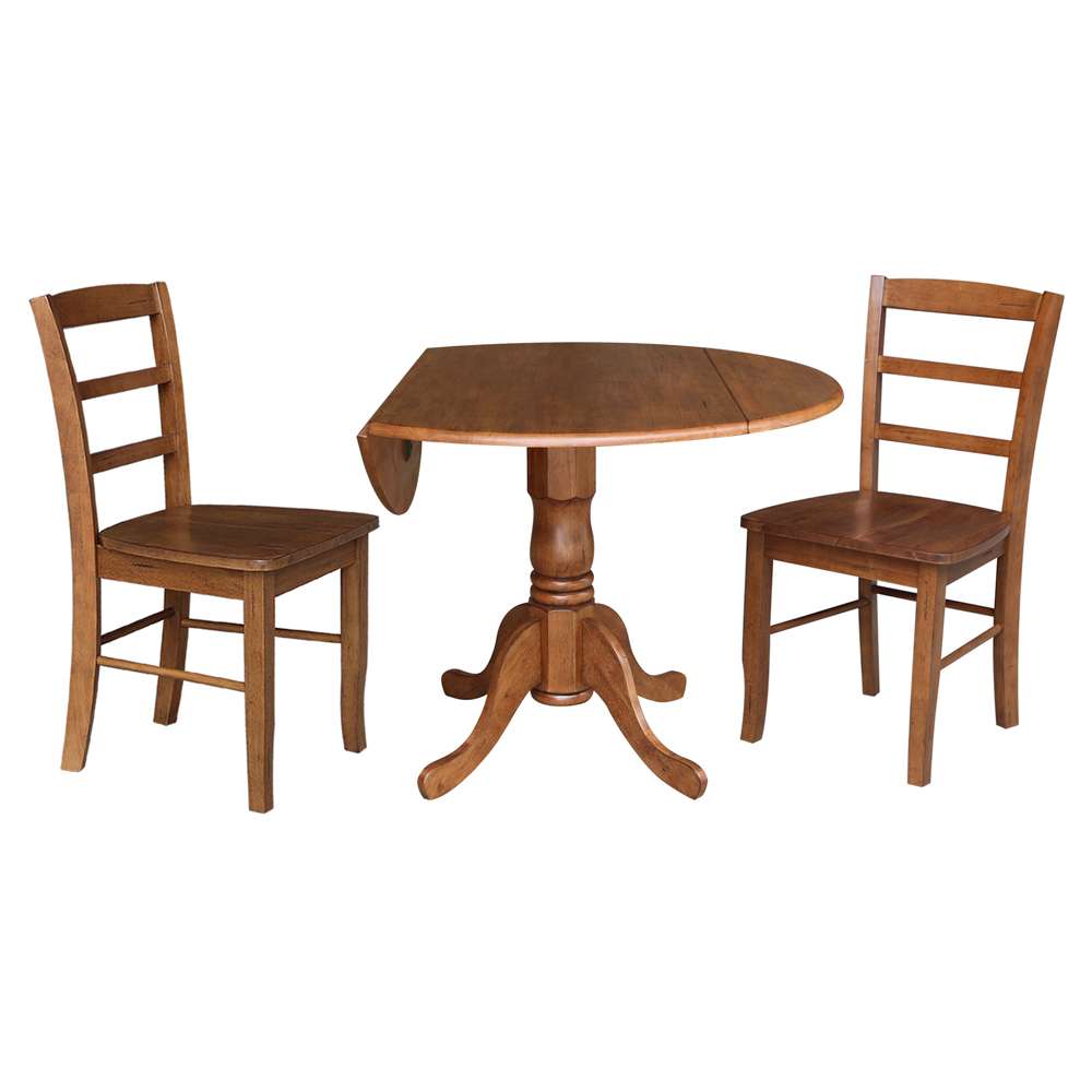 International Concepts (Set of 3 Pcs) - 42in Dual Drop Leaf Table with 2 RTA Chairs in Distressed Oak Finish - K42-42DP-C2-2 veiw 4