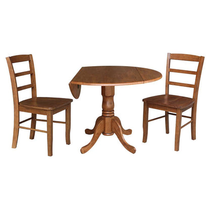 International Concepts (Set of 3 Pcs) - 42in Dual Drop Leaf Table with 2 RTA Chairs in Distressed Oak Finish - K42-42DP-C2-2 veiw 4