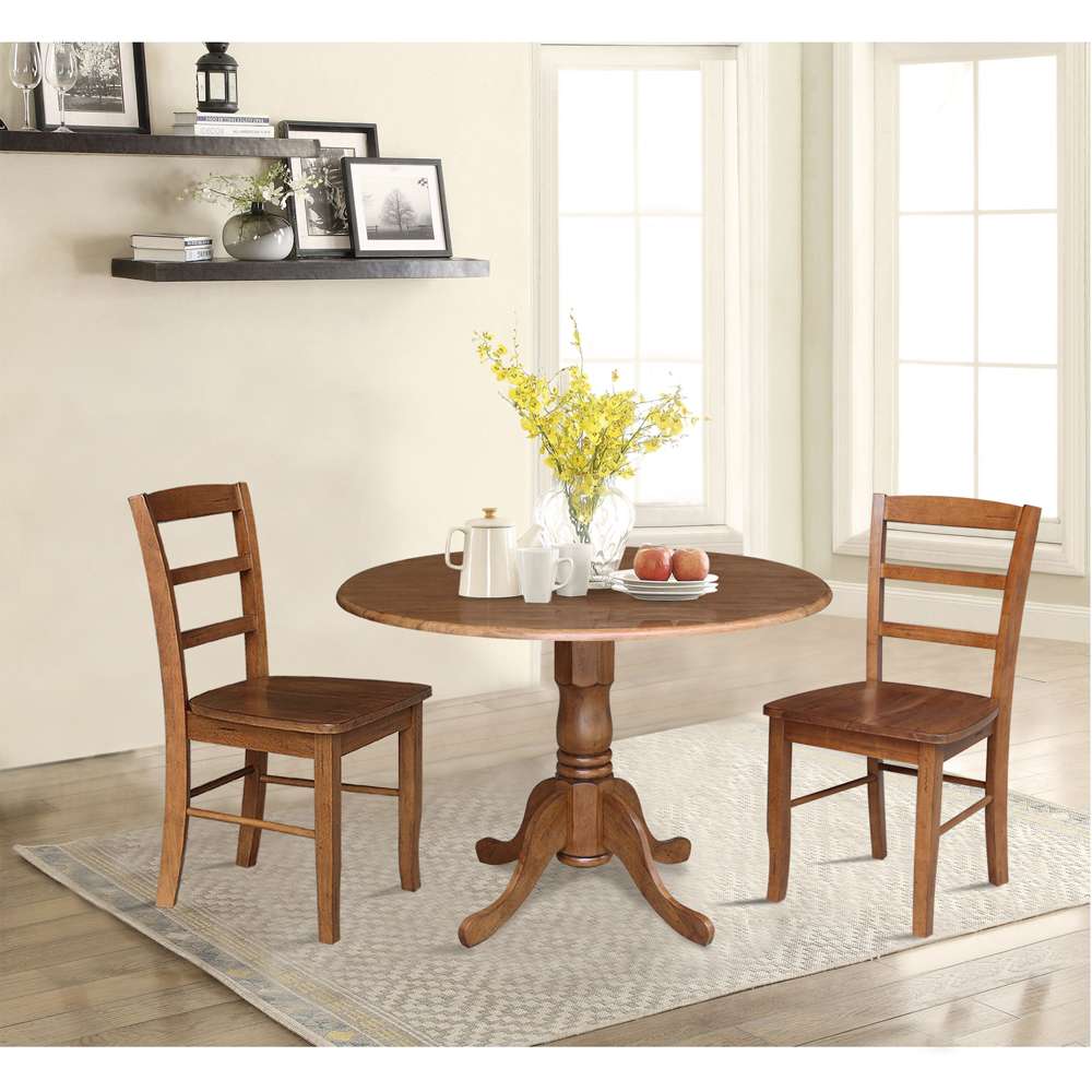 International Concepts (Set of 3 Pcs) - 42in Dual Drop Leaf Table with 2 RTA Chairs in Distressed Oak Finish - K42-42DP-C2-2 veiw 5