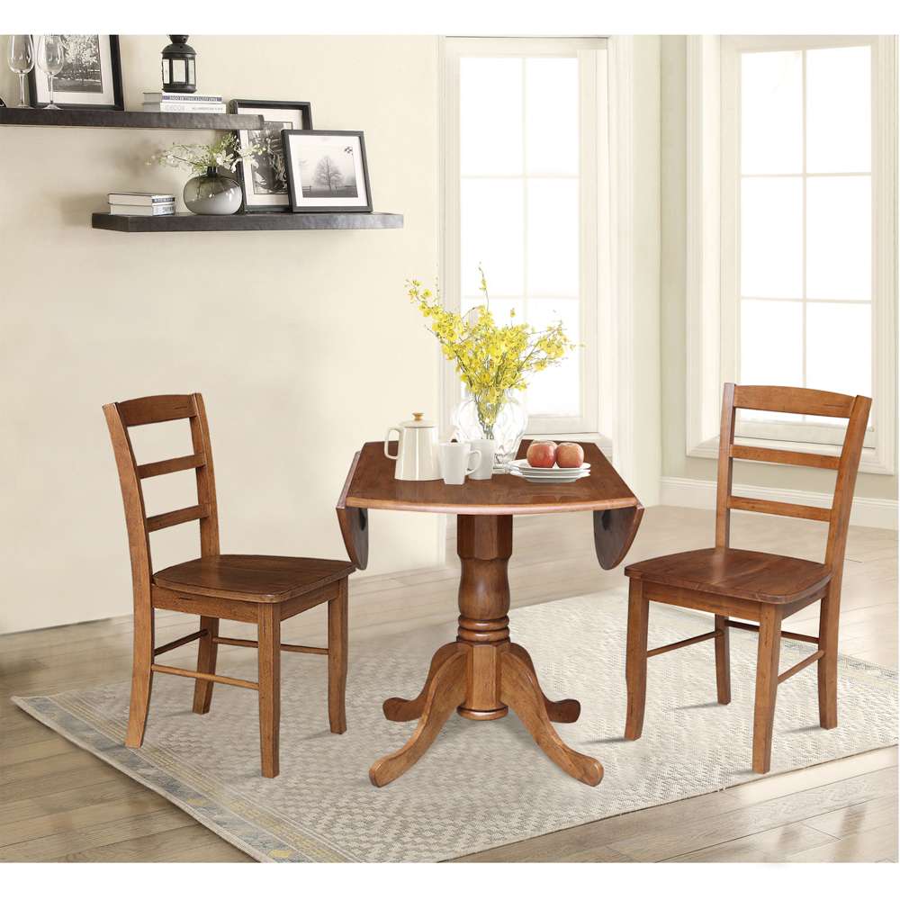 International Concepts (Set of 3 Pcs) - 42in Dual Drop Leaf Table with 2 RTA Chairs in Distressed Oak Finish - K42-42DP-C2-2 veiw 7