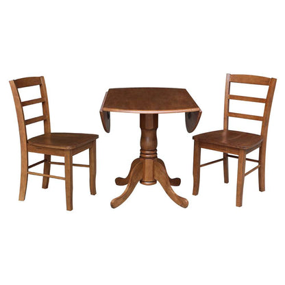 International Concepts (Set of 3 Pcs) - 42in Dual Drop Leaf Table with 2 RTA Chairs in Distressed Oak Finish - K42-42DP-C2-2 veiw 8