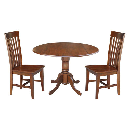 International Concepts (Set of 3 Pcs) - 42in Dual Drop Leaf Table with 2 RTA Chairs in Espresso Finish - K581-42DP-C-465P veiw 1