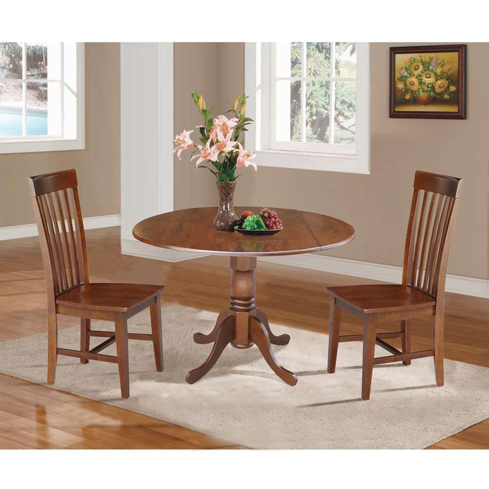 International Concepts (Set of 3 Pcs) - 42in Dual Drop Leaf Table with 2 RTA Chairs in Espresso Finish - K581-42DP-C-465P veiw 2