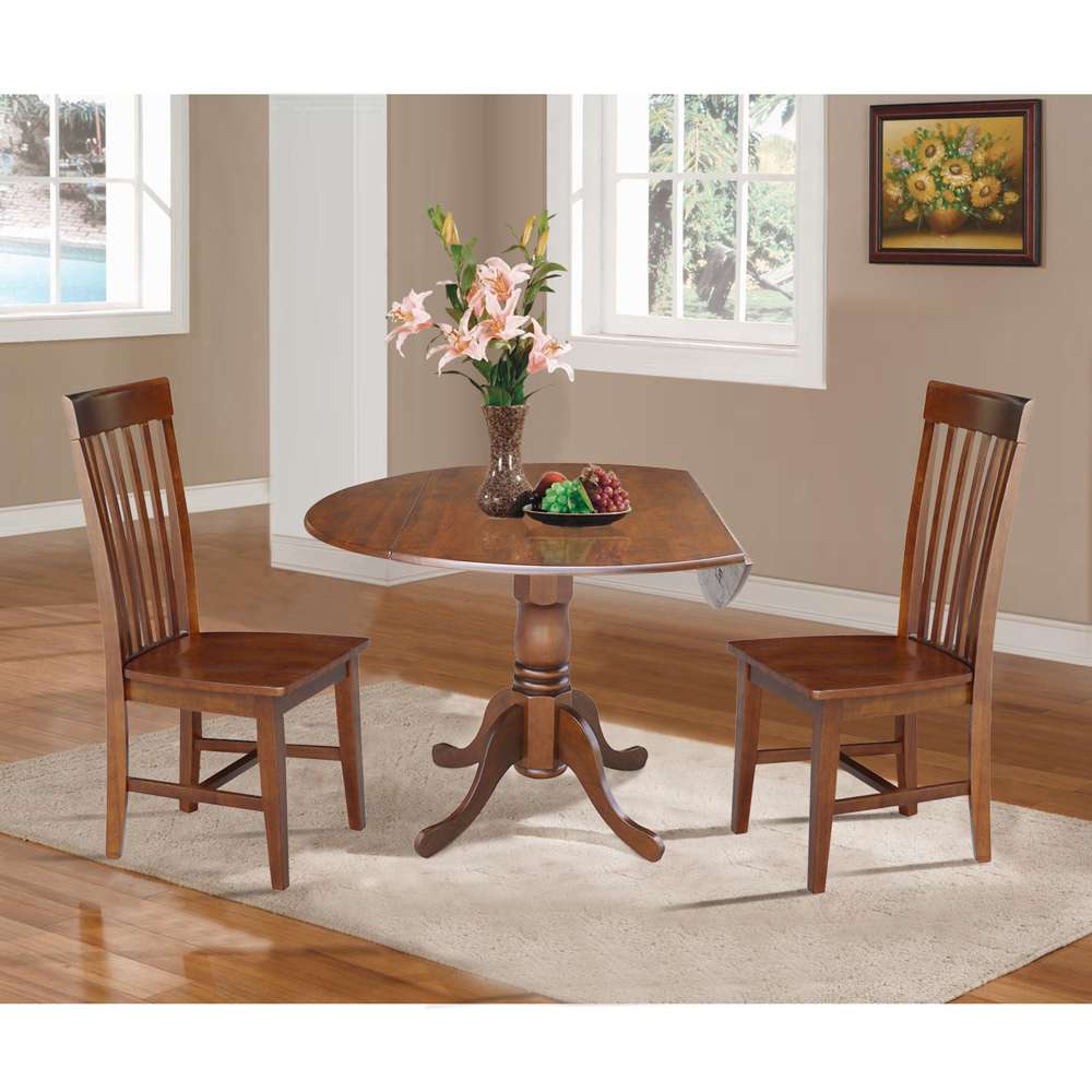 International Concepts (Set of 3 Pcs) - 42in Dual Drop Leaf Table with 2 RTA Chairs in Espresso Finish - K581-42DP-C-465P veiw 3