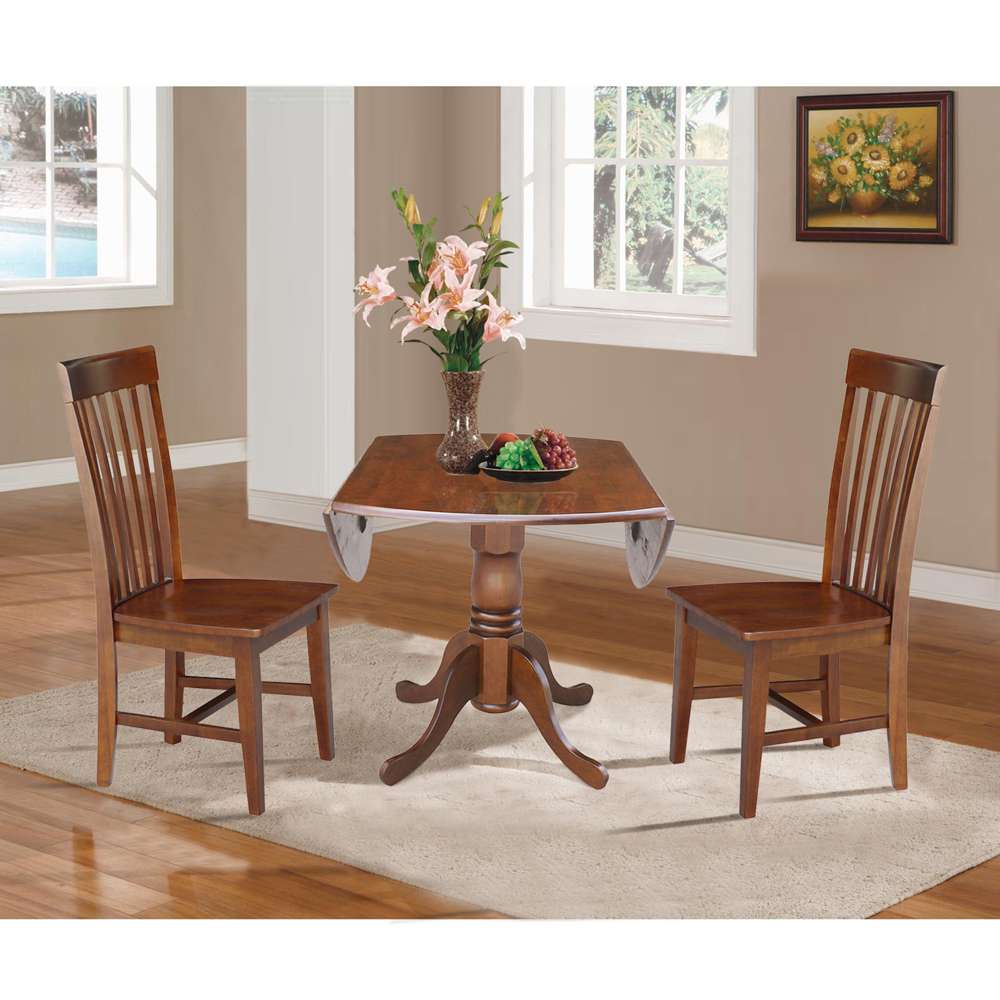 International Concepts (Set of 3 Pcs) - 42in Dual Drop Leaf Table with 2 RTA Chairs in Espresso Finish - K581-42DP-C-465P veiw 5