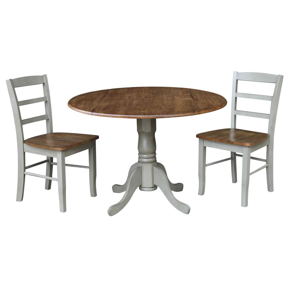 International Concepts (Set of 3 Pcs) - 42in Dual Drop Leaf Table with 2 RTA Chairs in Hickory/Stone Finish - K41-42DP-C2-2 veiw 1