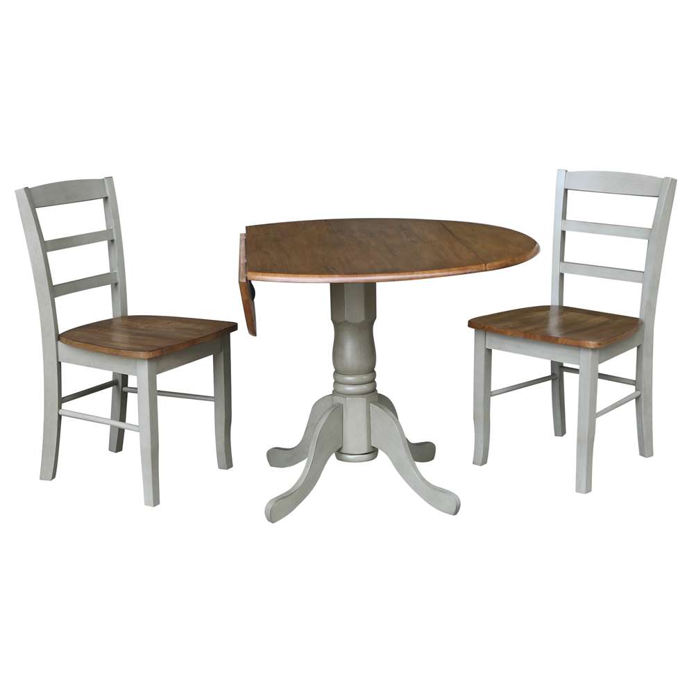 International Concepts (Set of 3 Pcs) - 42in Dual Drop Leaf Table with 2 RTA Chairs in Hickory/Stone Finish - K41-42DP-C2-2 veiw 4