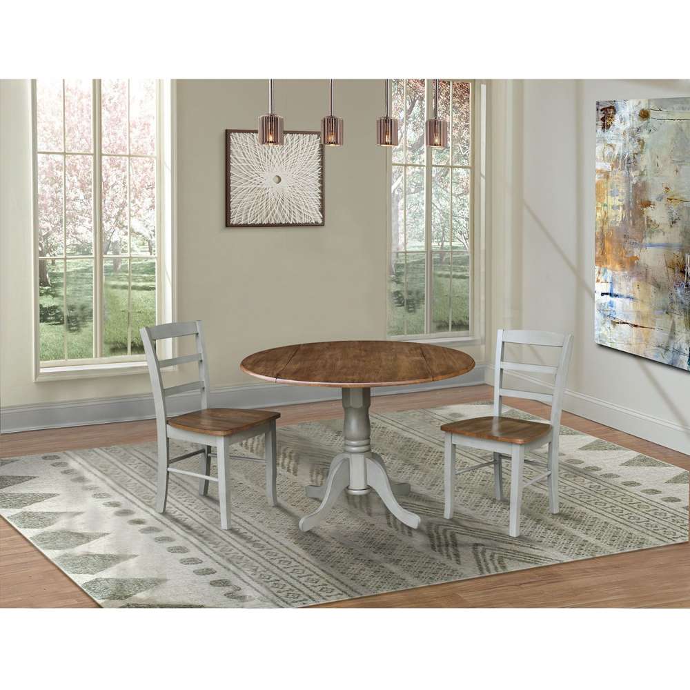 International Concepts (Set of 3 Pcs) - 42in Dual Drop Leaf Table with 2 RTA Chairs in Hickory/Stone Finish - K41-42DP-C2-2 veiw 5