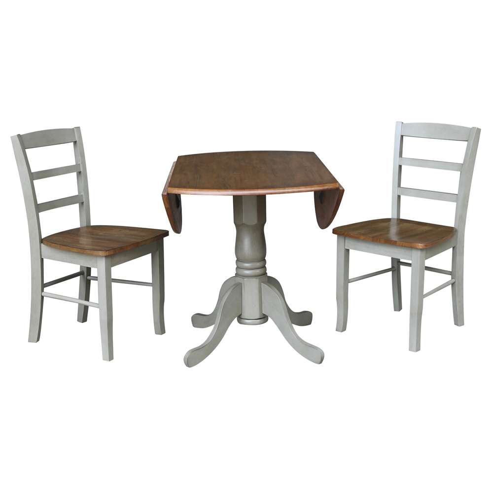 International Concepts (Set of 3 Pcs) - 42in Dual Drop Leaf Table with 2 RTA Chairs in Hickory/Stone Finish - K41-42DP-C2-2 veiw 8