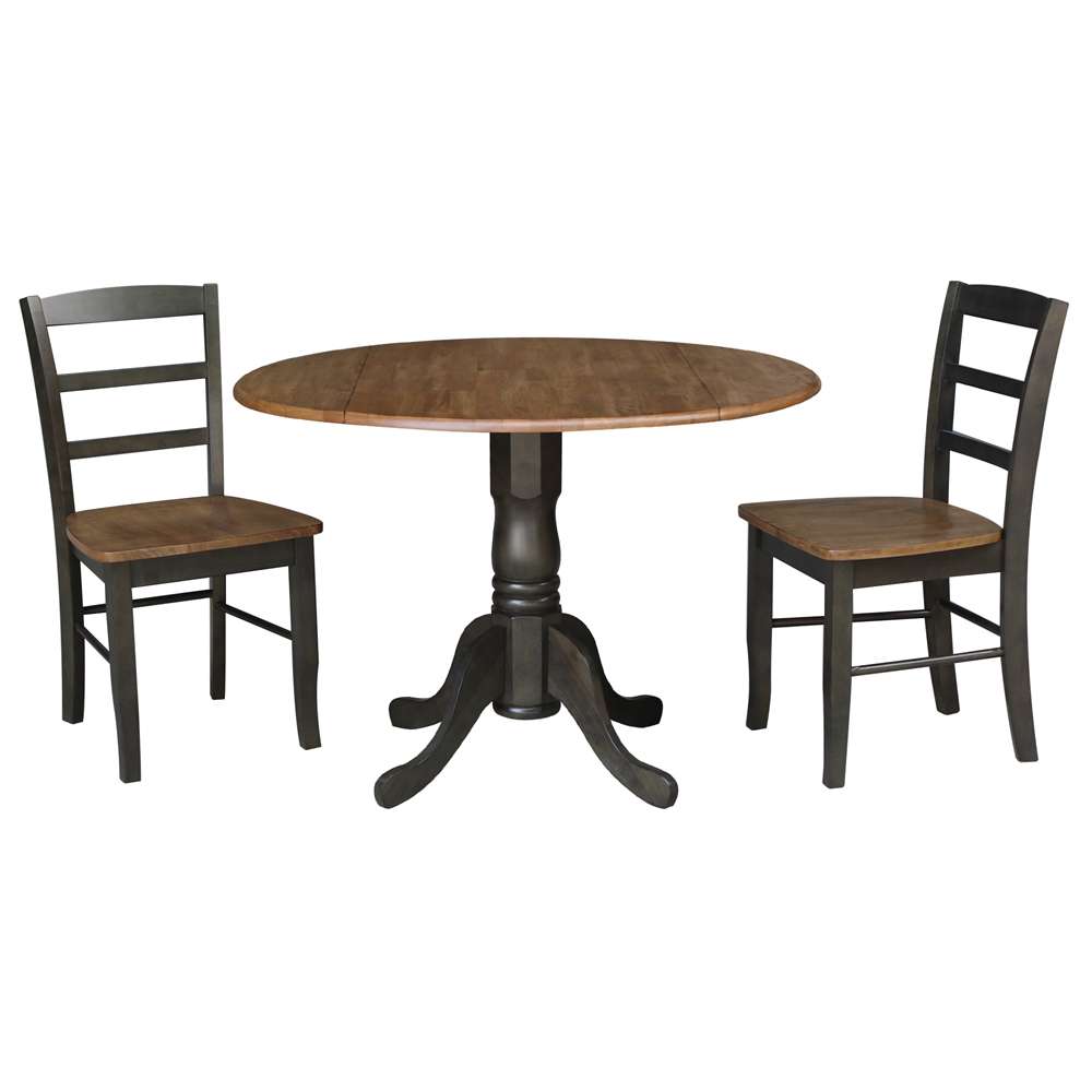 International Concepts (Set of 3 Pcs) - 42in Dual Drop Leaf Table with 2 RTA Chairs in Hickory/Washed Coal Finish - K45-42DP-C2-2 veiw 1
