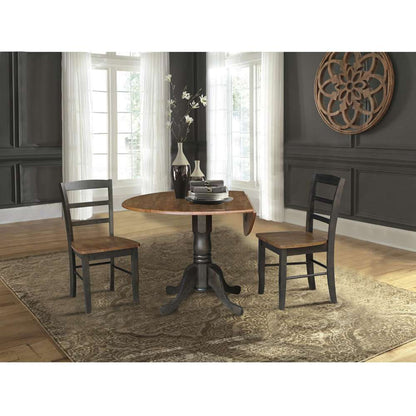 International Concepts (Set of 3 Pcs) - 42in Dual Drop Leaf Table with 2 RTA Chairs in Hickory/Washed Coal Finish - K45-42DP-C2-2 veiw 3