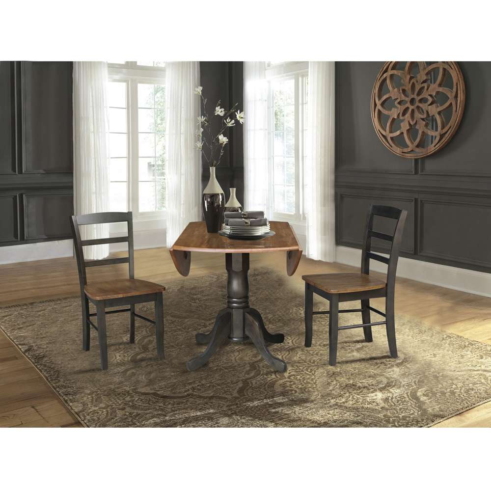 International Concepts (Set of 3 Pcs) - 42in Dual Drop Leaf Table with 2 RTA Chairs in Hickory/Washed Coal Finish - K45-42DP-C2-2 veiw 7