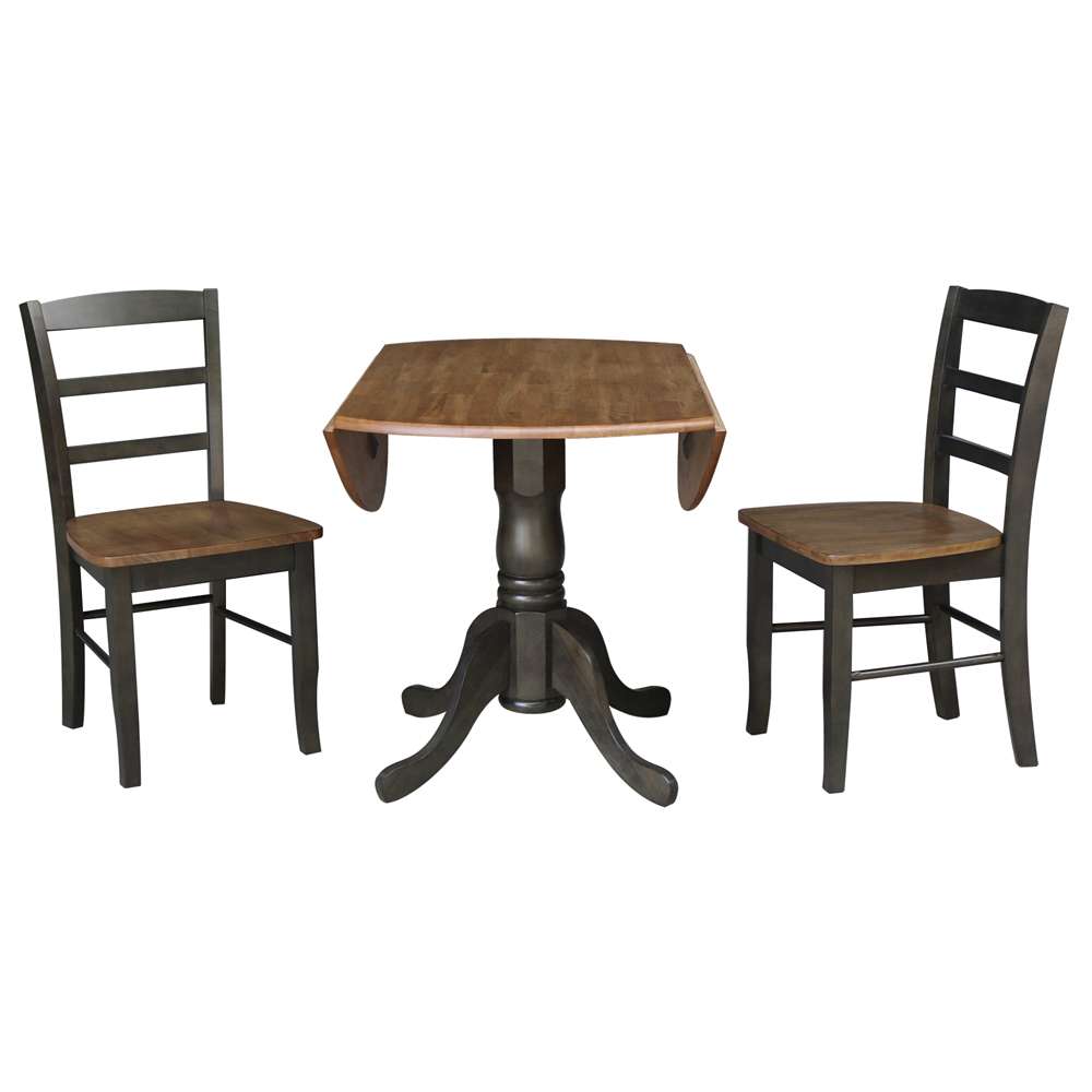 International Concepts (Set of 3 Pcs) - 42in Dual Drop Leaf Table with 2 RTA Chairs in Hickory/Washed Coal Finish - K45-42DP-C2-2 veiw 8
