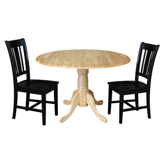 International Concepts (Set of 3 Pcs) - 42in Dual Drop Leaf Table with 2 RTA Chairs in Natural Finish - K01-42DP-C46-10P veiw 1