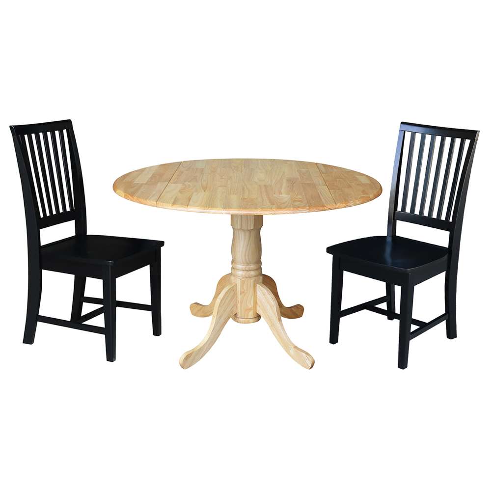 International Concepts (Set of 3 Pcs) - 42in Dual Drop Leaf Table with 2 RTA Chairs in Natural Finish - K01-42DP-C46-265P veiw 1