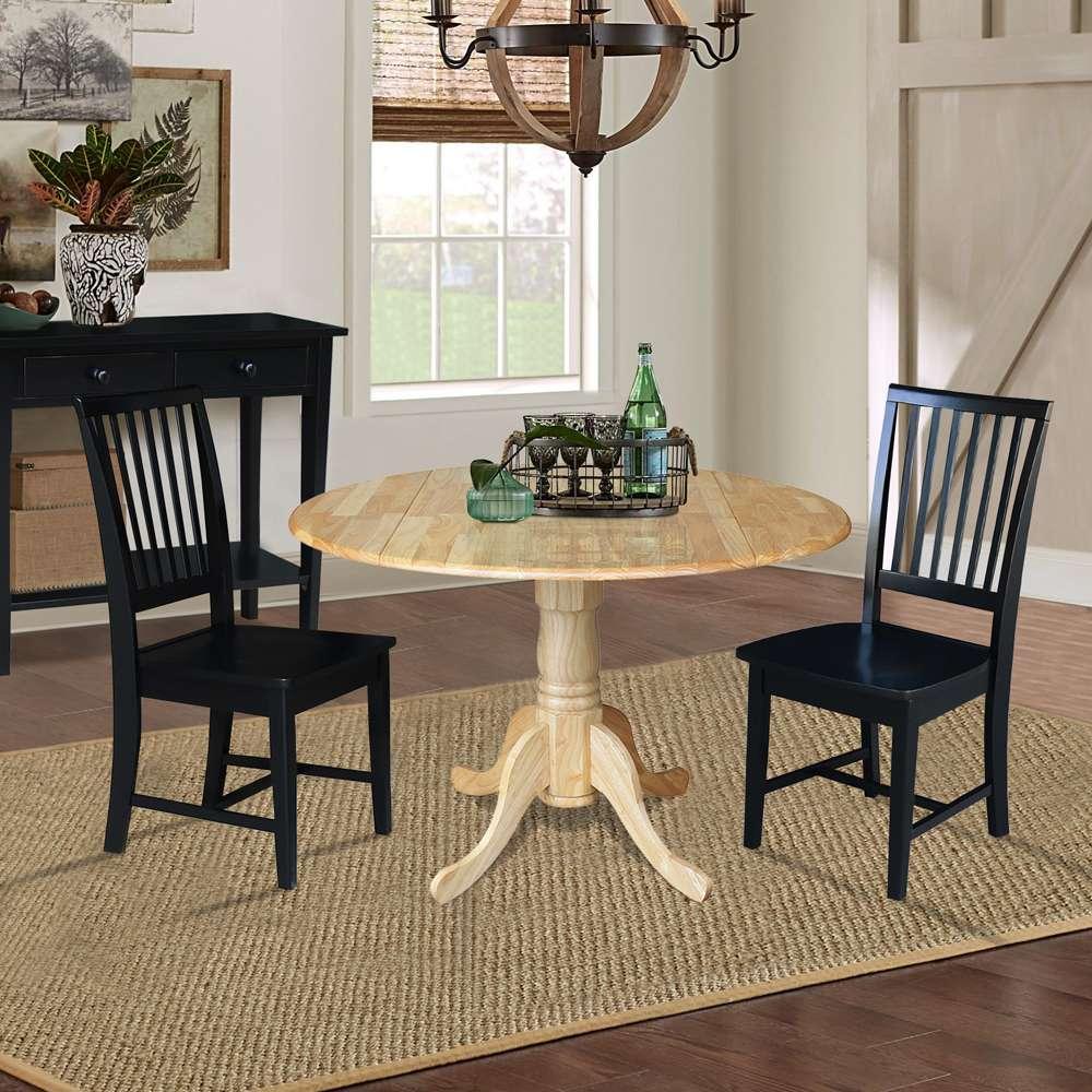 International Concepts (Set of 3 Pcs) - 42in Dual Drop Leaf Table with 2 RTA Chairs in Natural Finish - K01-42DP-C46-265P veiw 2
