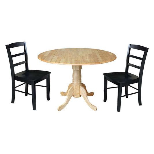 International Concepts (Set of 3 Pcs) - 42in Dual Drop Leaf Table with 2 RTA Chairs in Natural Finish - K01-42DP-C46-2P veiw 1