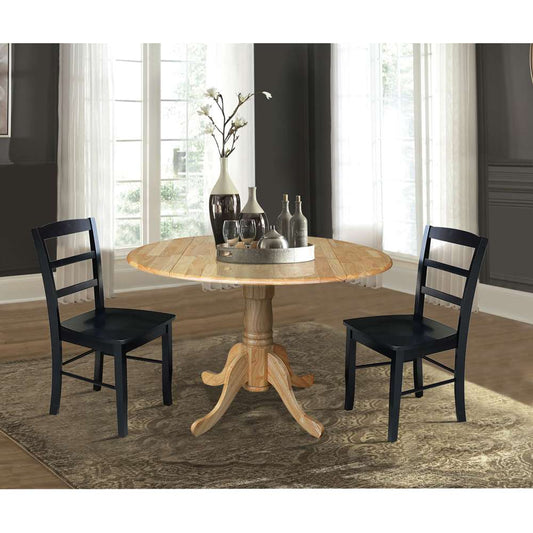 International Concepts (Set of 3 Pcs) - 42in Dual Drop Leaf Table with 2 RTA Chairs in Natural Finish - K01-42DP-C46-2P veiw 2