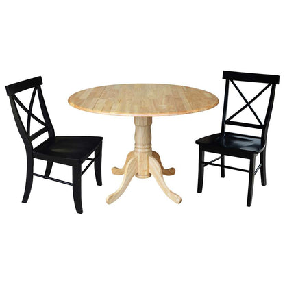 International Concepts (Set of 3 Pcs) - 42in Dual Drop Leaf Table with 2 RTA Chairs in Natural Finish - K01-42DP-C46-613P veiw 1