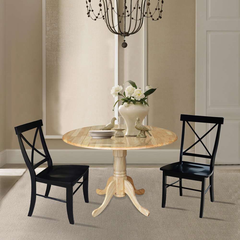 International Concepts (Set of 3 Pcs) - 42in Dual Drop Leaf Table with 2 RTA Chairs in Natural Finish - K01-42DP-C46-613P veiw 2