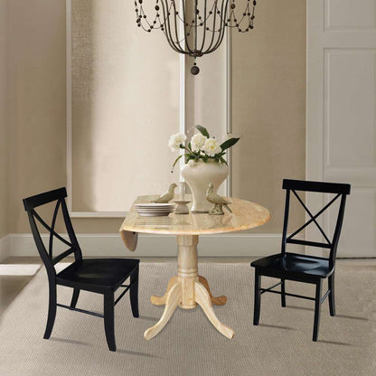 International Concepts (Set of 3 Pcs) - 42in Dual Drop Leaf Table with 2 RTA Chairs in Natural Finish - K01-42DP-C46-613P veiw 3