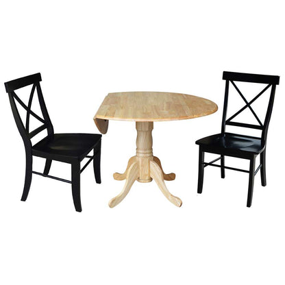 International Concepts (Set of 3 Pcs) - 42in Dual Drop Leaf Table with 2 RTA Chairs in Natural Finish - K01-42DP-C46-613P veiw 4