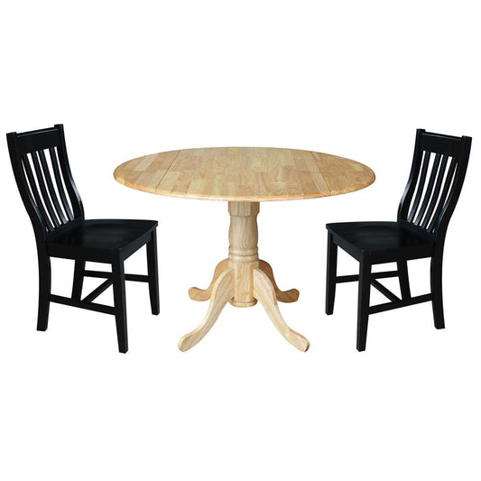 International Concepts (Set of 3 Pcs) - 42in Dual Drop Leaf Table with 2 RTA Chairs in Natural Finish - K01-42DP-C46-61P veiw 1