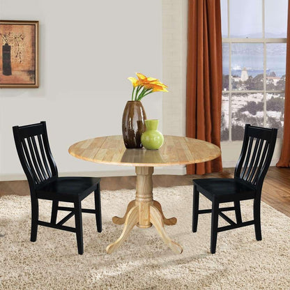 International Concepts (Set of 3 Pcs) - 42in Dual Drop Leaf Table with 2 RTA Chairs in Natural Finish - K01-42DP-C46-61P veiw 2