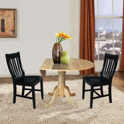 International Concepts (Set of 3 Pcs) - 42in Dual Drop Leaf Table with 2 RTA Chairs in Natural Finish - K01-42DP-C46-61P veiw 3