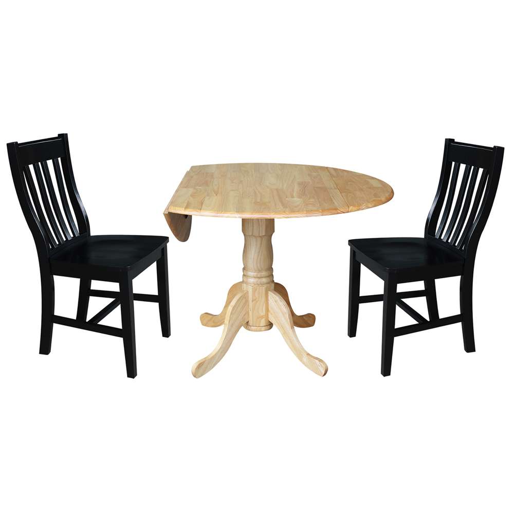 International Concepts (Set of 3 Pcs) - 42in Dual Drop Leaf Table with 2 RTA Chairs in Natural Finish - K01-42DP-C46-61P veiw 4