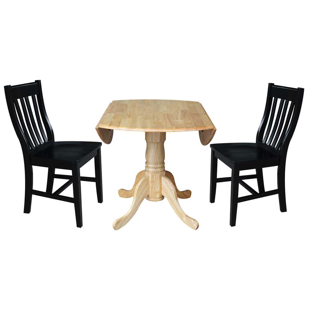 International Concepts (Set of 3 Pcs) - 42in Dual Drop Leaf Table with 2 RTA Chairs in Natural Finish - K01-42DP-C46-61P veiw 6