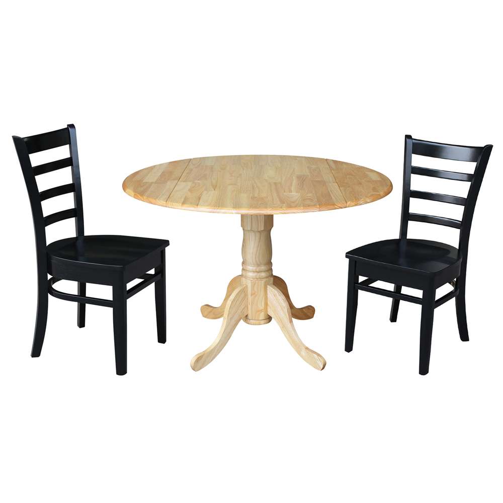 International Concepts (Set of 3 Pcs) - 42in Dual Drop Leaf Table with 2 RTA Chairs in Natural Finish - K01-42DP-C46-617P veiw 1