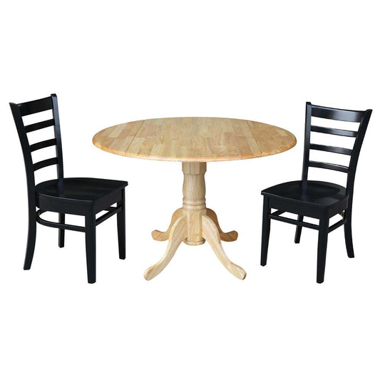 International Concepts (Set of 3 Pcs) - 42in Dual Drop Leaf Table with 2 RTA Chairs in Natural Finish - K01-42DP-C46-617P veiw 1