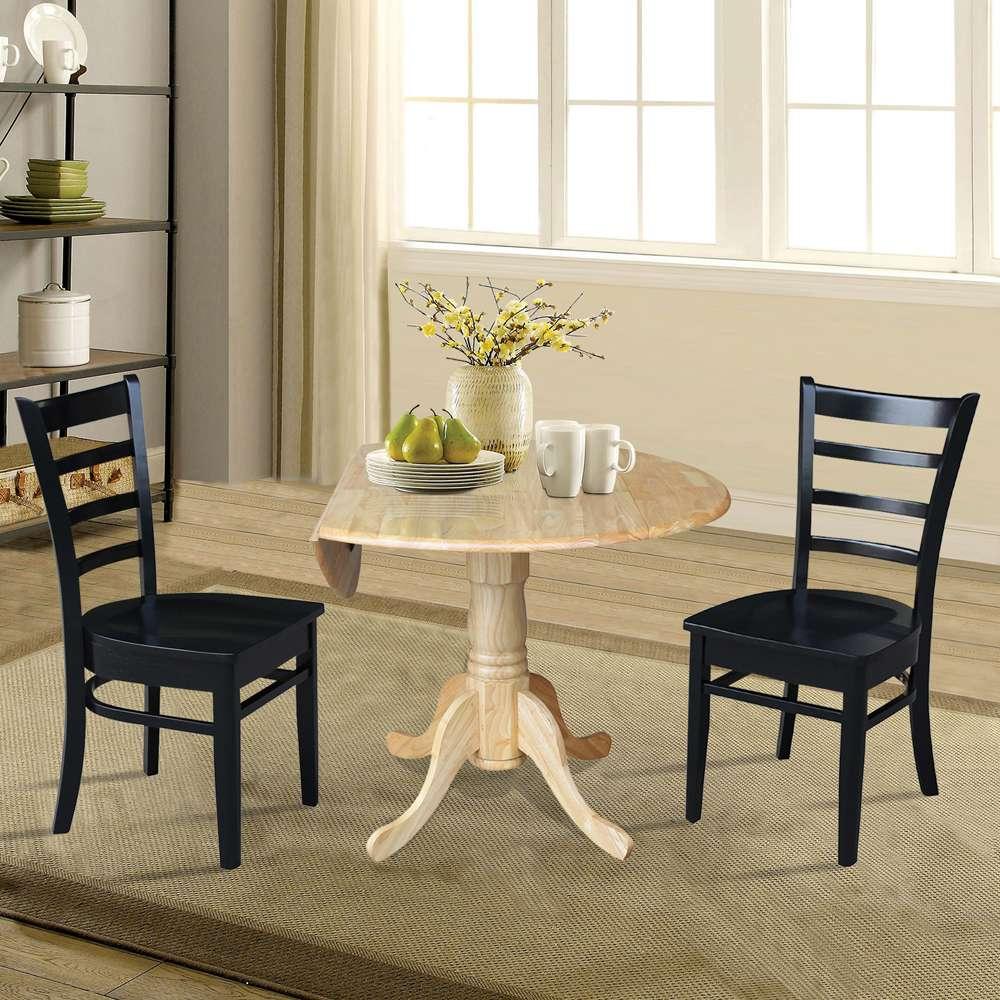 International Concepts (Set of 3 Pcs) - 42in Dual Drop Leaf Table with 2 RTA Chairs in Natural Finish - K01-42DP-C46-617P veiw 3