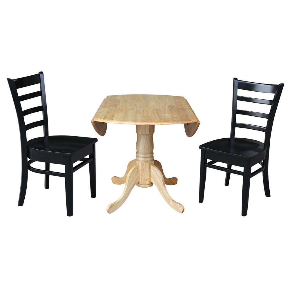 International Concepts (Set of 3 Pcs) - 42in Dual Drop Leaf Table with 2 RTA Chairs in Natural Finish - K01-42DP-C46-617P veiw 6