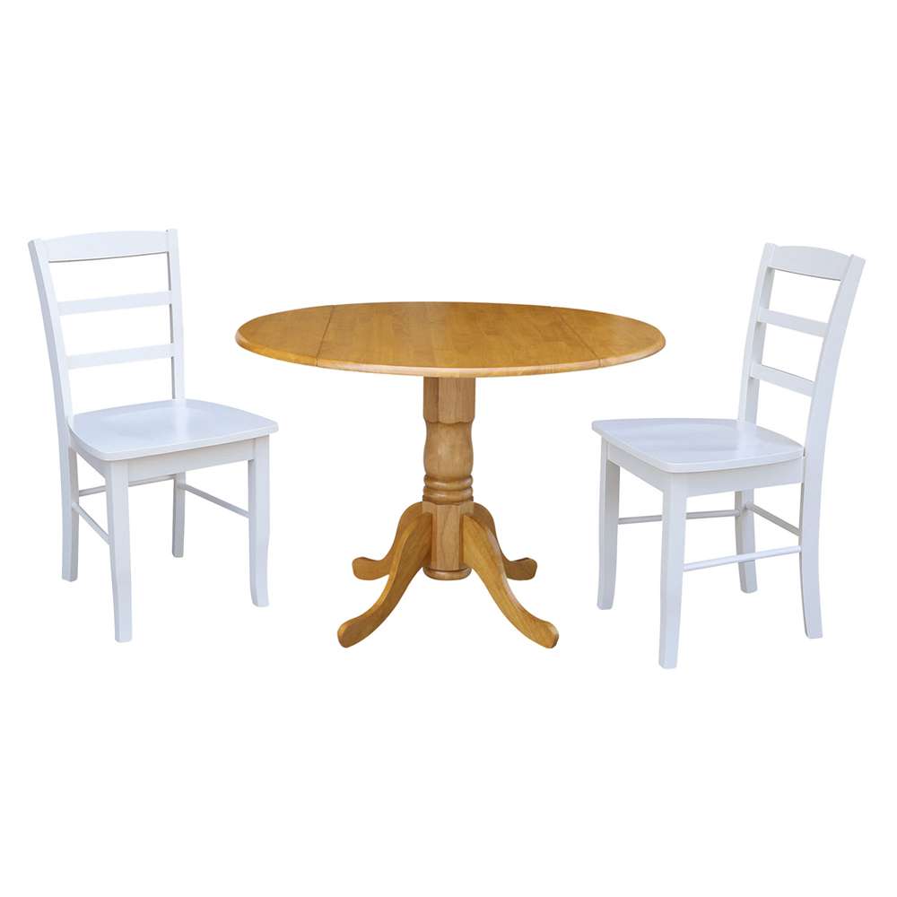 International Concepts (Set of 3 Pcs) - 42in Dual Drop Leaf Table with 2 RTA Chairs in Oak Finish - K04-42DP-C08-2P veiw 1