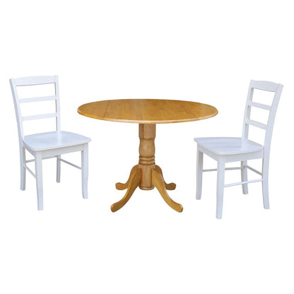 International Concepts (Set of 3 Pcs) - 42in Dual Drop Leaf Table with 2 RTA Chairs in Oak Finish - K04-42DP-C08-2P veiw 1