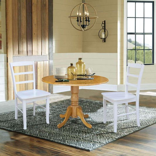 International Concepts (Set of 3 Pcs) - 42in Dual Drop Leaf Table with 2 RTA Chairs in Oak Finish - K04-42DP-C08-2P veiw 2