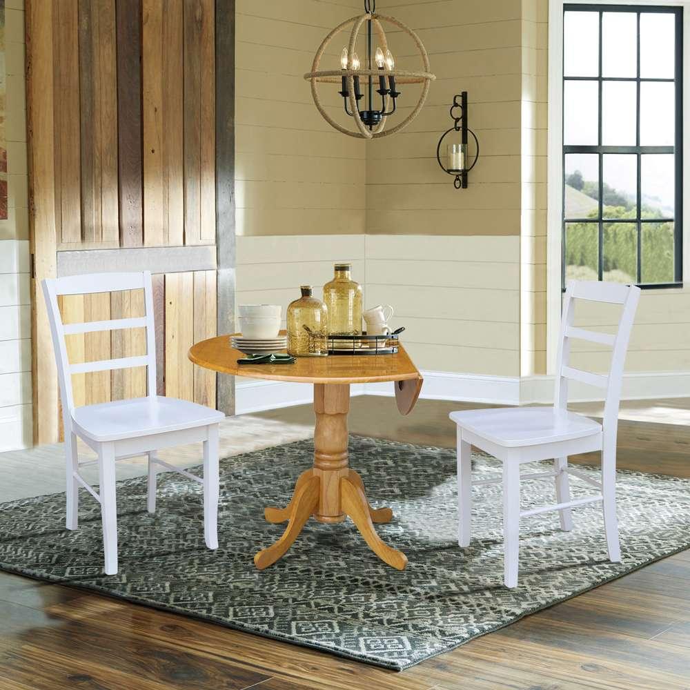 International Concepts (Set of 3 Pcs) - 42in Dual Drop Leaf Table with 2 RTA Chairs in Oak Finish - K04-42DP-C08-2P veiw 3