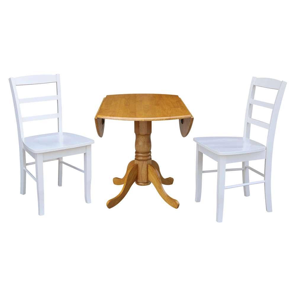 International Concepts (Set of 3 Pcs) - 42in Dual Drop Leaf Table with 2 RTA Chairs in Oak Finish - K04-42DP-C08-2P veiw 6