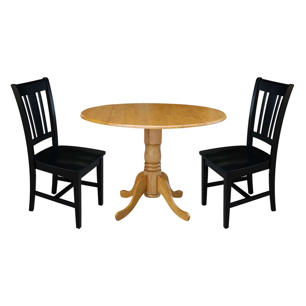 International Concepts (Set of 3 Pcs) - 42in Dual Drop Leaf Table with 2 RTA Chairs in Oak Finish - K04-42DP-C46-10P veiw 1